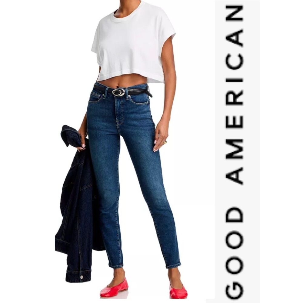 SZ 15 /33W Good American Good Legs Ankle Skinny Jeans Distressed Back Pockets